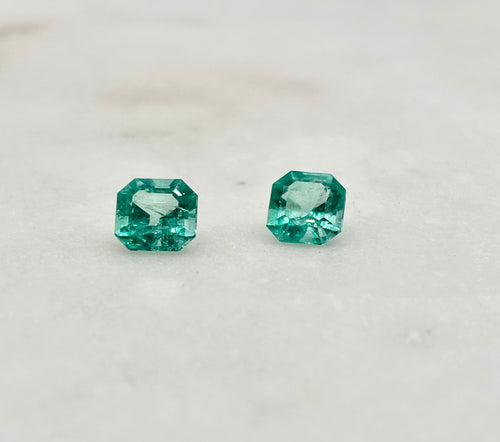 3.56 CT 7.41 X 7.49 MATCHING GREEN LOOSE COLOMBIAN EMERALDS-ASSCHER CUT
